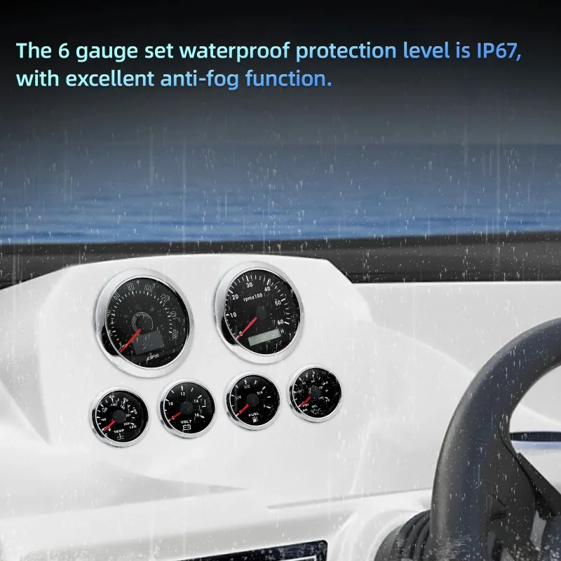 6pcs Gauge Set 160MPH 200km/h GPS Speedometer Tachometer Water Temp Fuel Voltmeter Oil Pressure Meter With Sensor for Boat Car