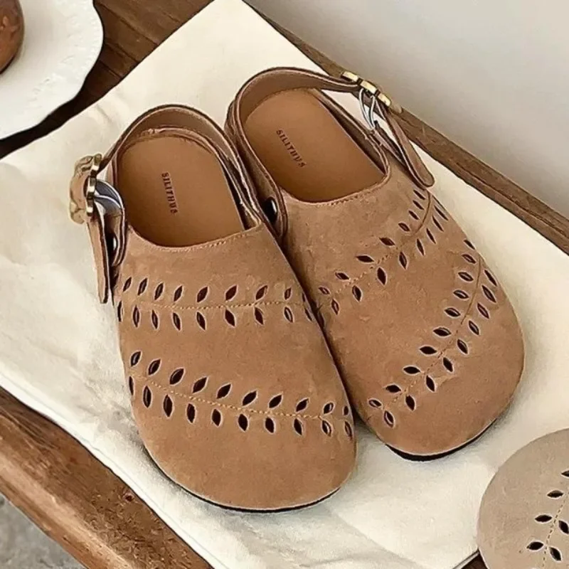 

Women Flats Mules Shoes Hollow Casual Slippers New Fashion Summer Sandals 2025 Retro Woman Flip Flops Slingback Zapatillas Mujer
