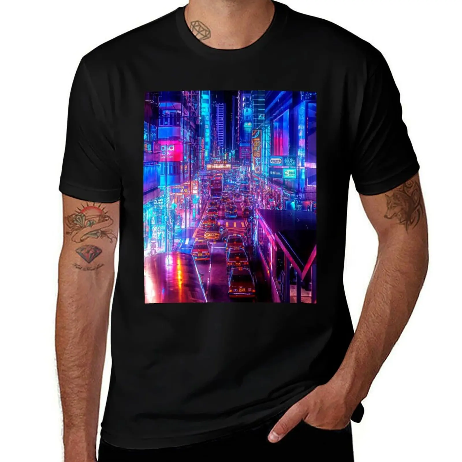 CYBERPUNK CITY TRAFFIC - T-Shirt Gym Exercise Short Sleeve T-Shirt