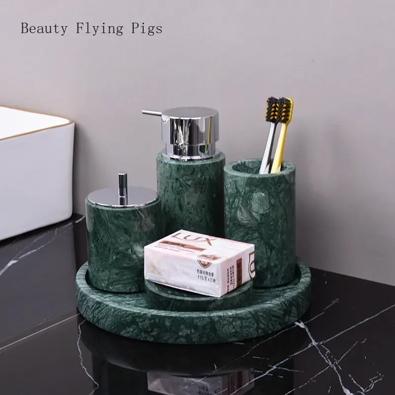 Green marble light luxury bathroom wash set tray, bathroom sink, toothbrush, shelf decoration marble tray  household items