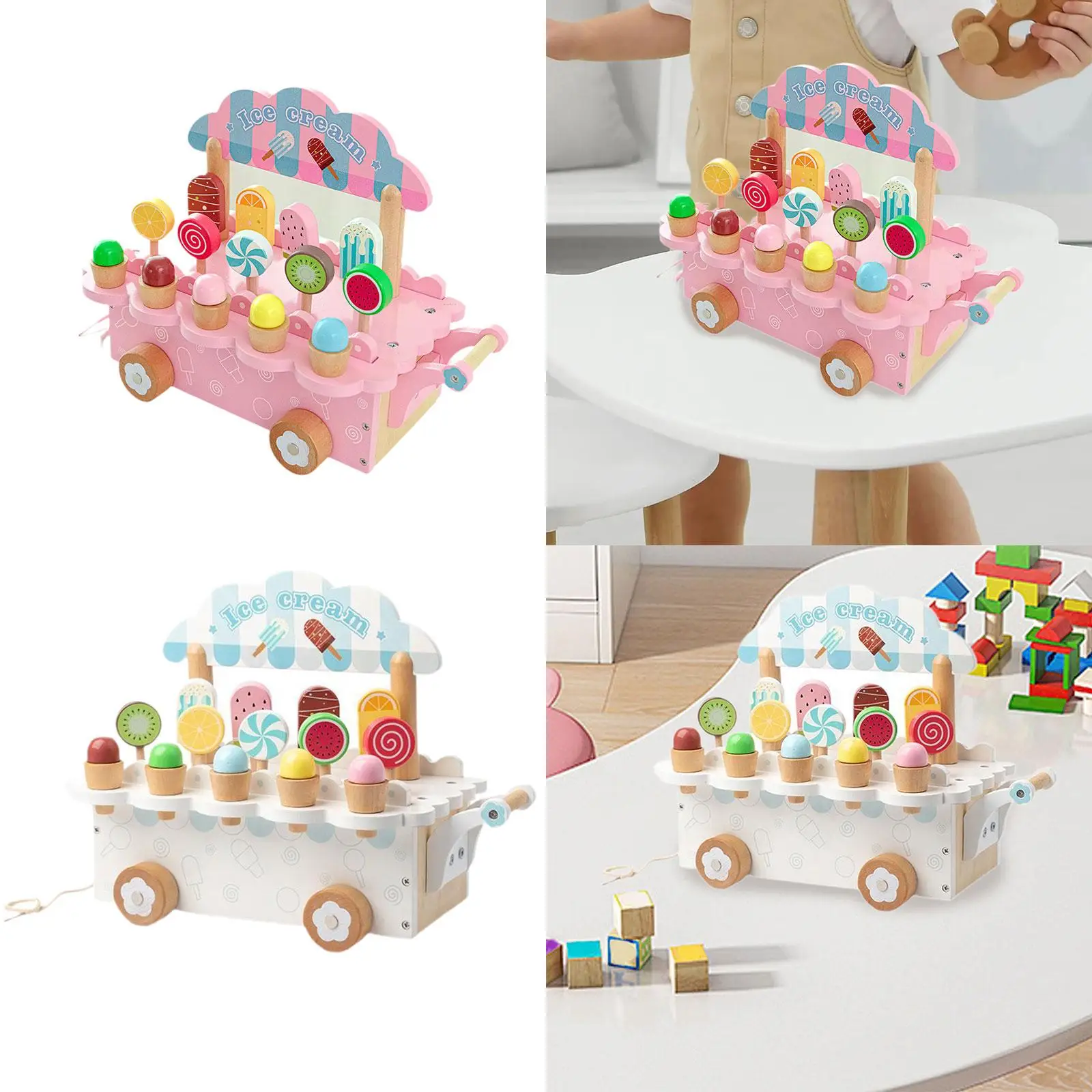 

Wooden Ice Cream Counter Playset Pretend Play Toys Role Play Wooden Popsicle Toys for Age 3 4 5 6 Years Old Holiday Gifts