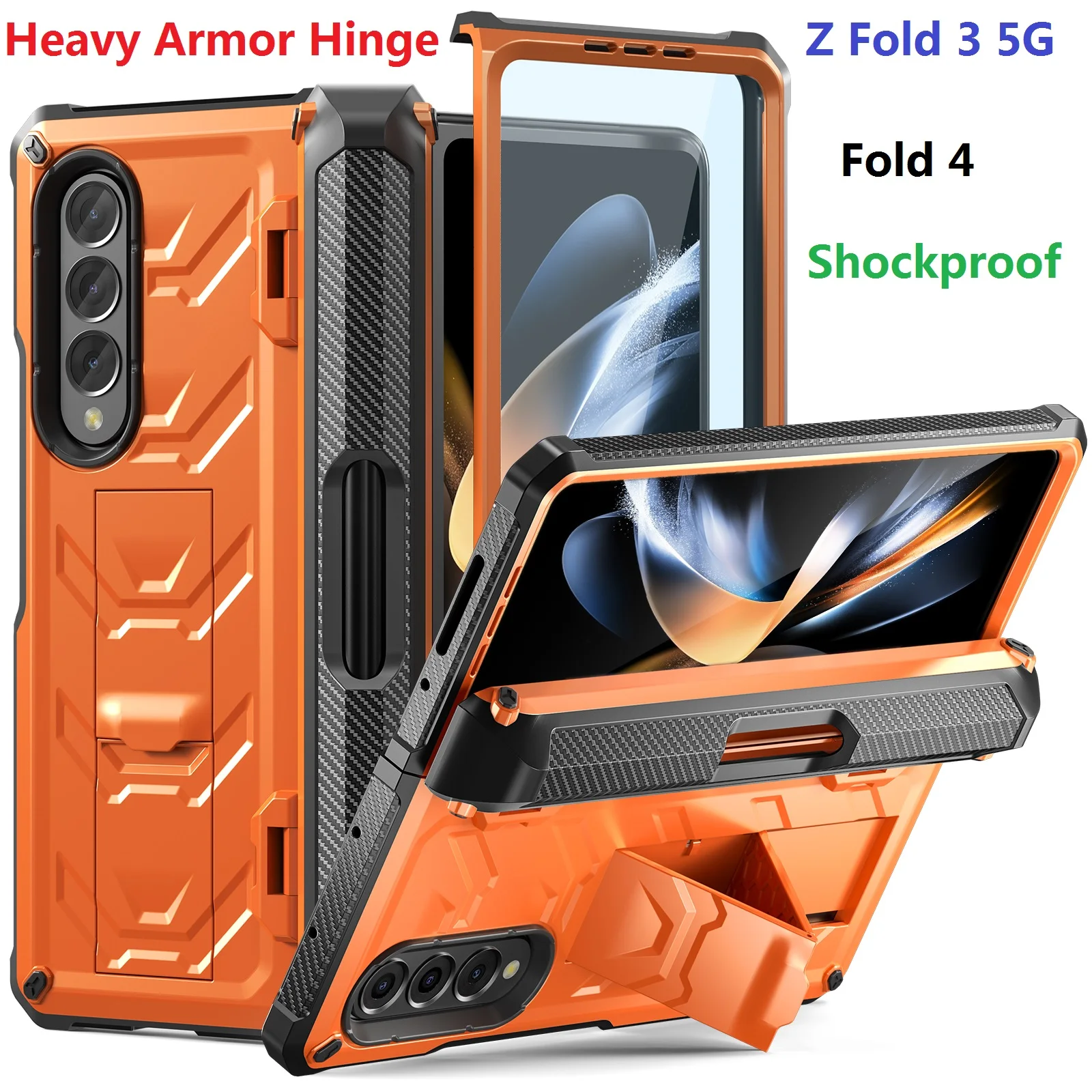 Armorer Rugged Phone Case For Samsung Galaxy Z Fold 5 Fold 4 Fold 3 Case Hinge Shockproof Pen Holder Stand Cover