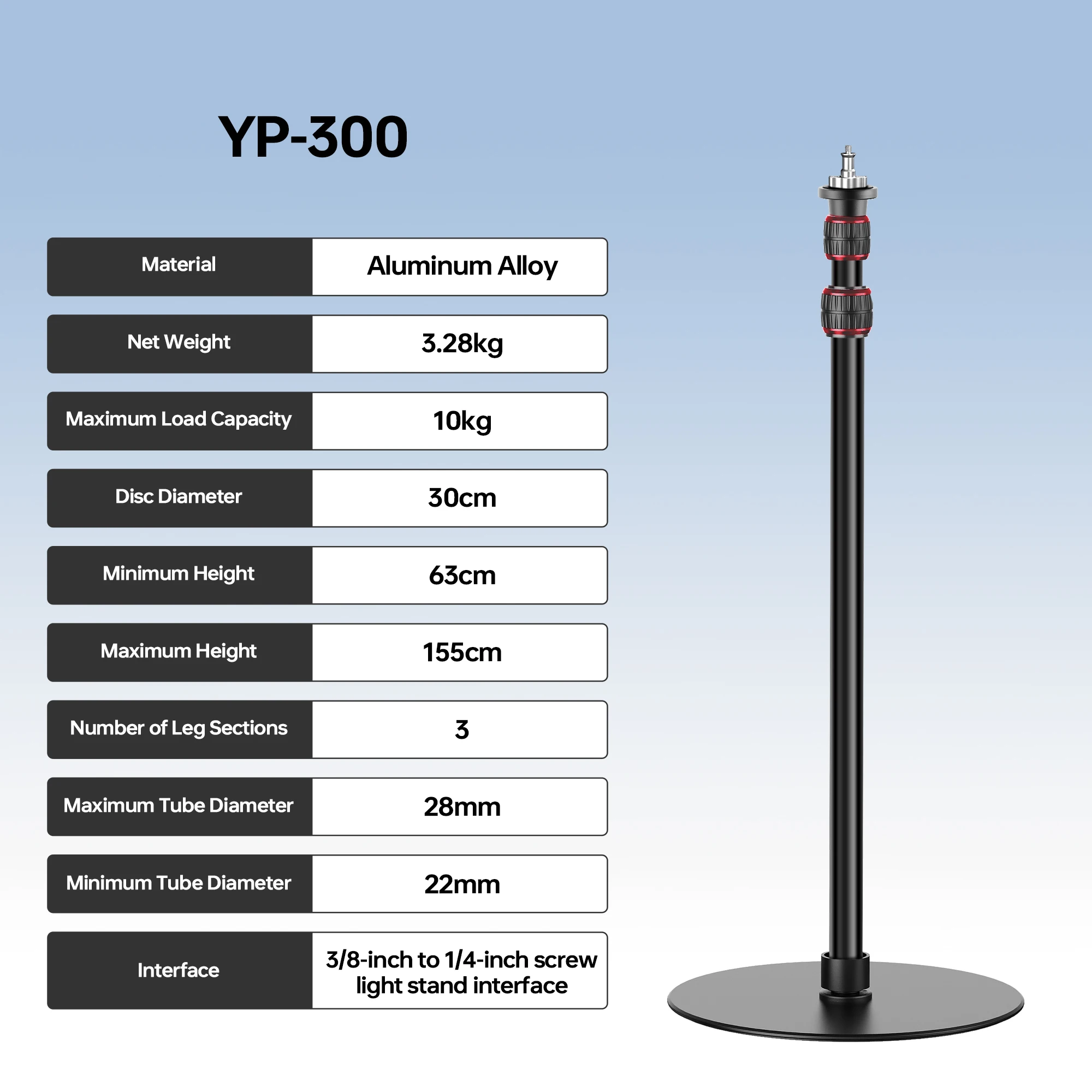 Manbily YP300 1.55M Round base Monopod Mount For Photo Studio Photography Light Stand Softbox Fill Light