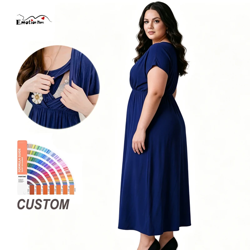 

Wrap V Neck Maternity Nursing Dress Cap Sleeve Elastic Empire Waist Modal Soft Solid Knee Length Breastfeeding Midi Gown