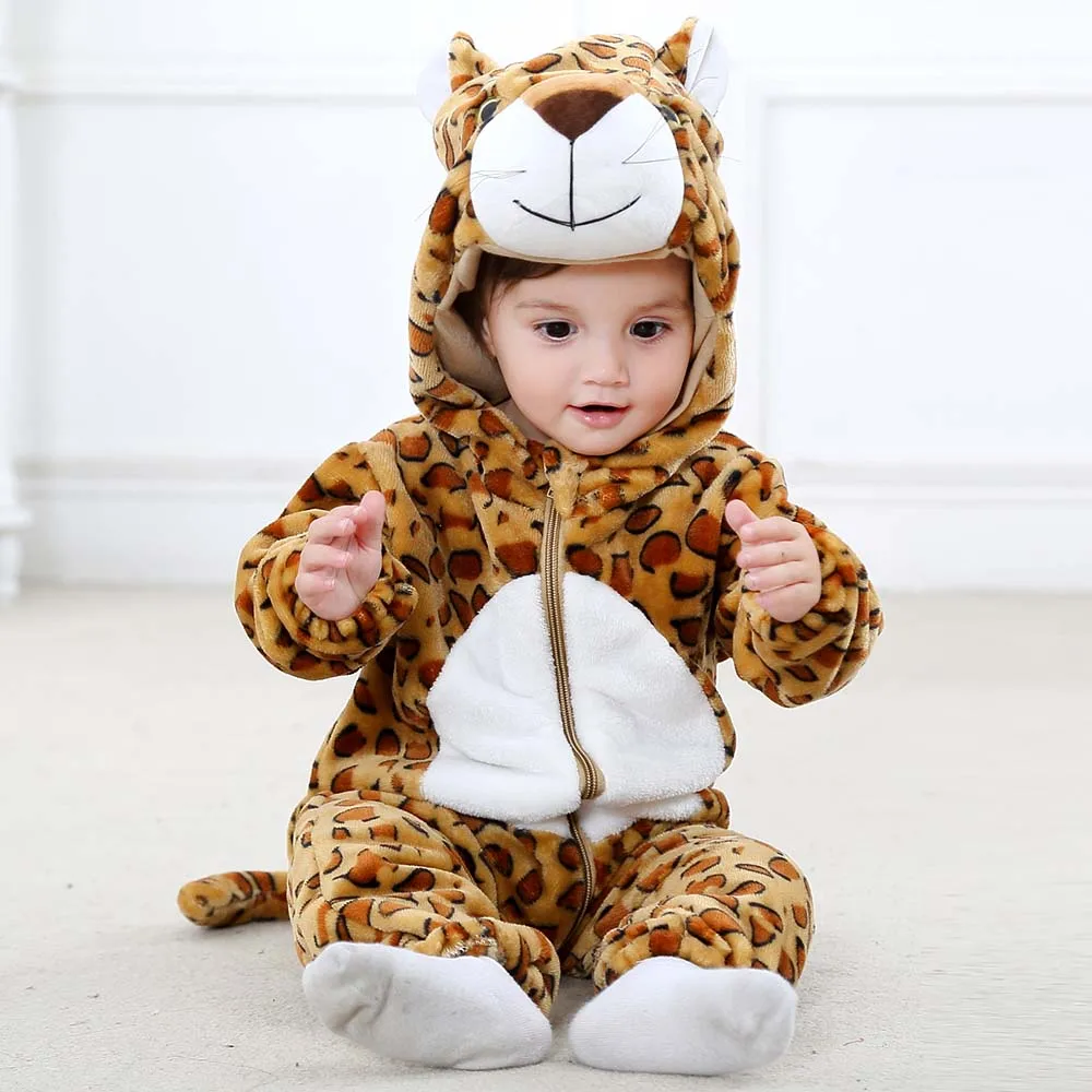 Kigurumi Baby Romper for Boys 0 to 3 6 9 12 18 24 Months Tiger Rabbit 2024 Winter Warm Newborn Kids Girl Jumpsuit Zipper Clothes