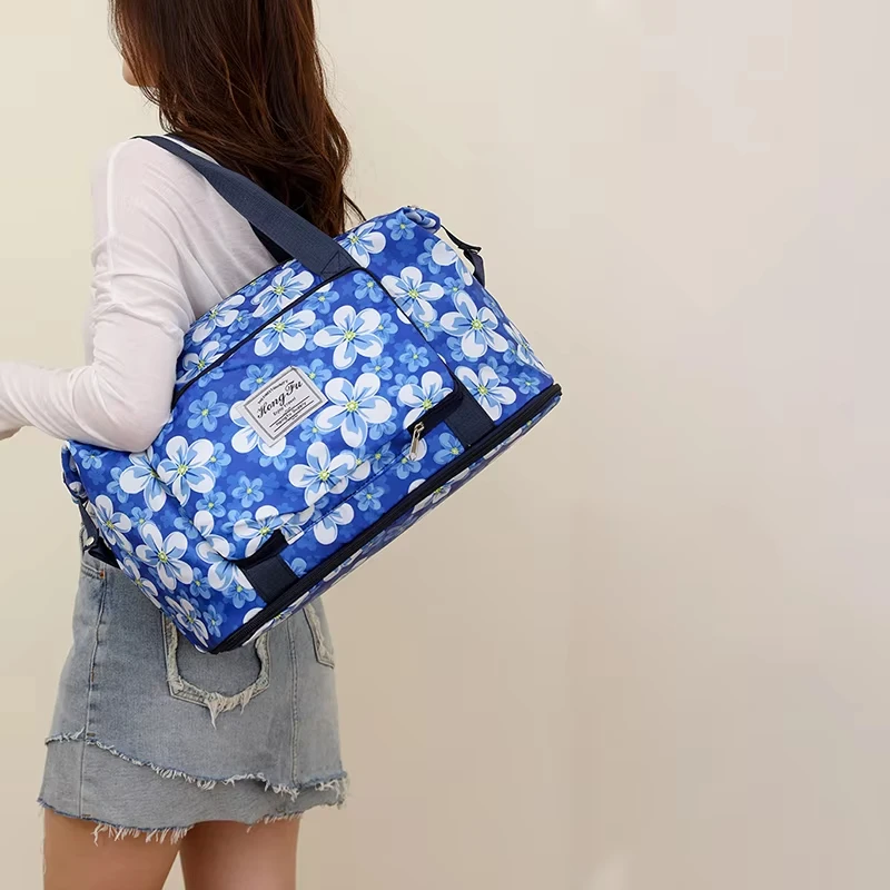 Women\'s printed fitness travel bag expandable waterproof sports swimming large capacity handbag luggage