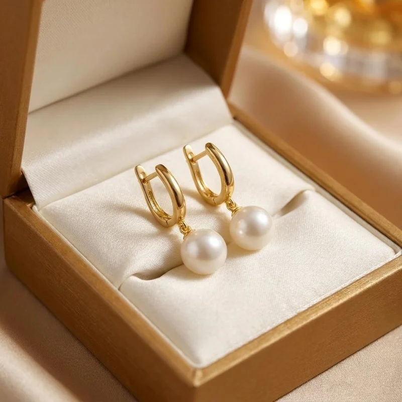 Somilia-S925 Silver Snap Hoop Earrings Shiny Round Japanese Pearl Dangle Earrings Classic Fine Jewelry For Women Holiday Gift