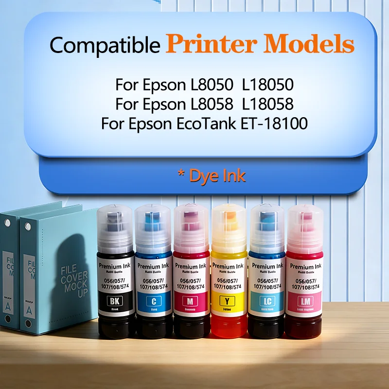 056 057 Refill Dye Ink For Epson 107 108 574 Refill Ink For Epson L8050 L8058 L18050 L18058 EcoTank ET-18100 Printer