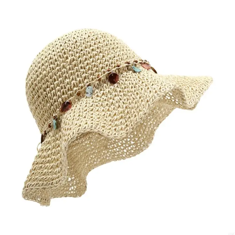 Beautiful Woven Crochet Wide Border Beach Hat For Ladies Foldable Breathable Paper Straw Hat Summer Travel 