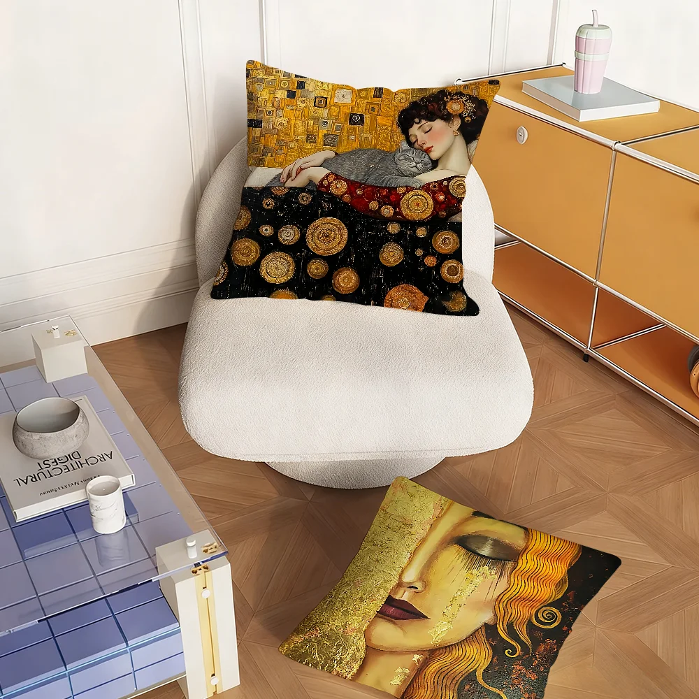 G-Gustav Klimt Oil Painting Pillow Case Bedroom Sofa Living Room Backrest Decoration Square Cushion Nap Time