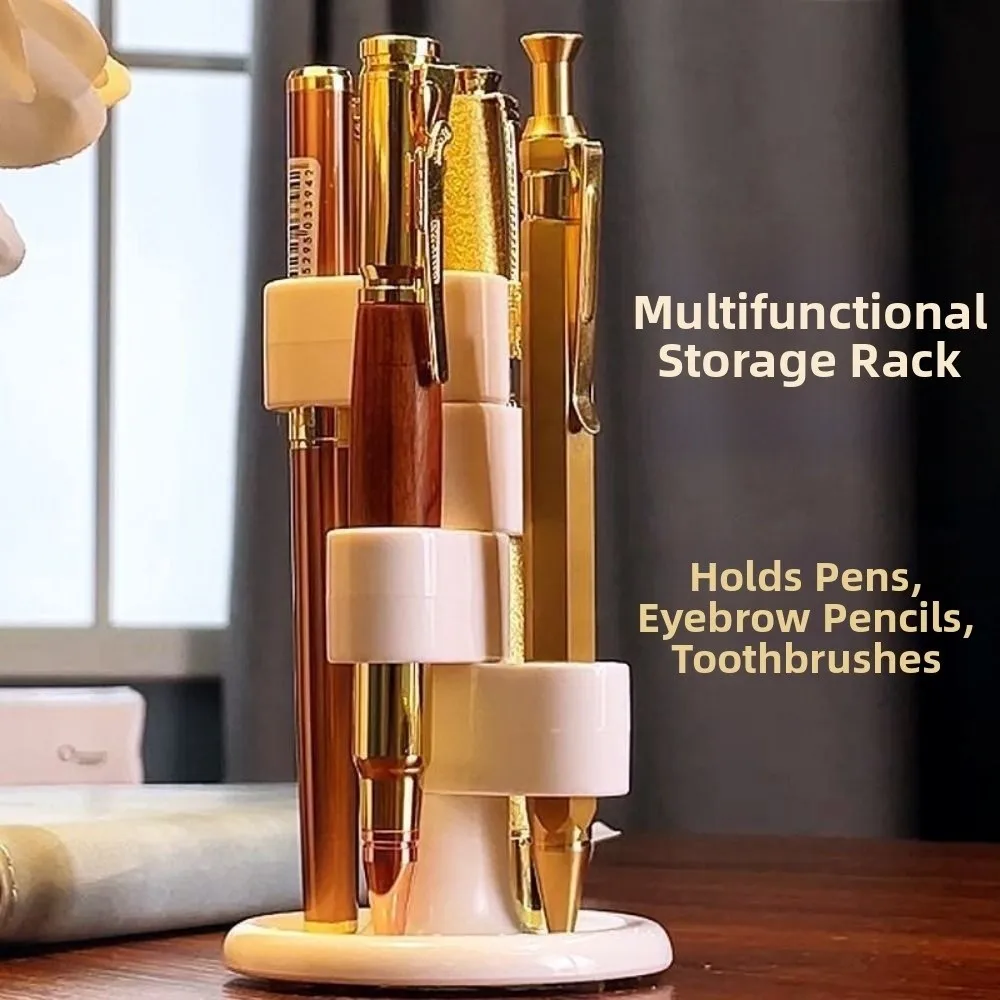 Multi‑Purpose Rotating Pen Rack 360 Degrees Rotating 4 Holes Toothbrush Holder Light Luxury White Makeup Brush Storage Rack