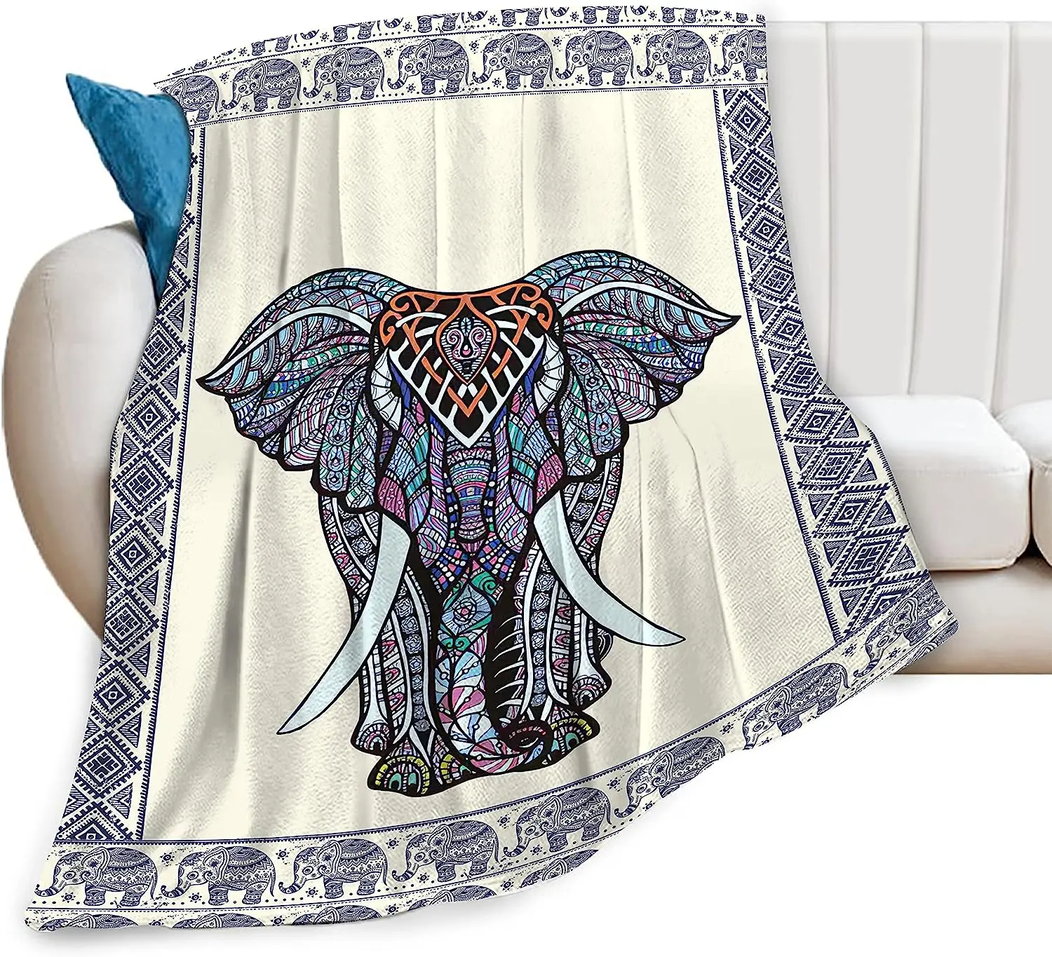 Elephant Blanket Boho Elephant Fleece Throw Blanket Elephant Gifts for Women Super Soft Cozy Plush Bohemian Blanket for