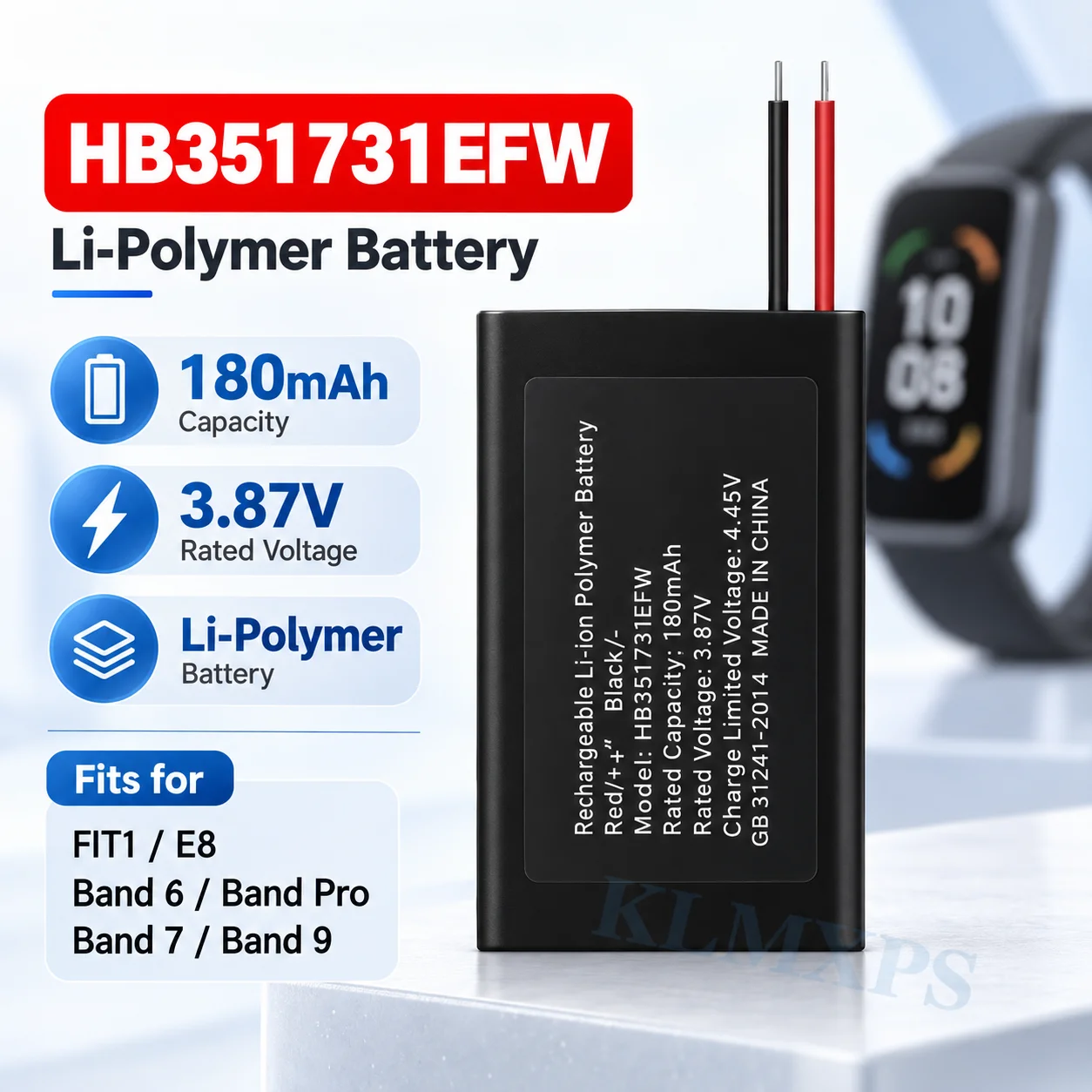 HB351731EFW 180mAh Rechargeable Li Polymer Battery Replacement Battery for Huawei FIT1 E8 Band 6 Band 7 Band 9 Repair