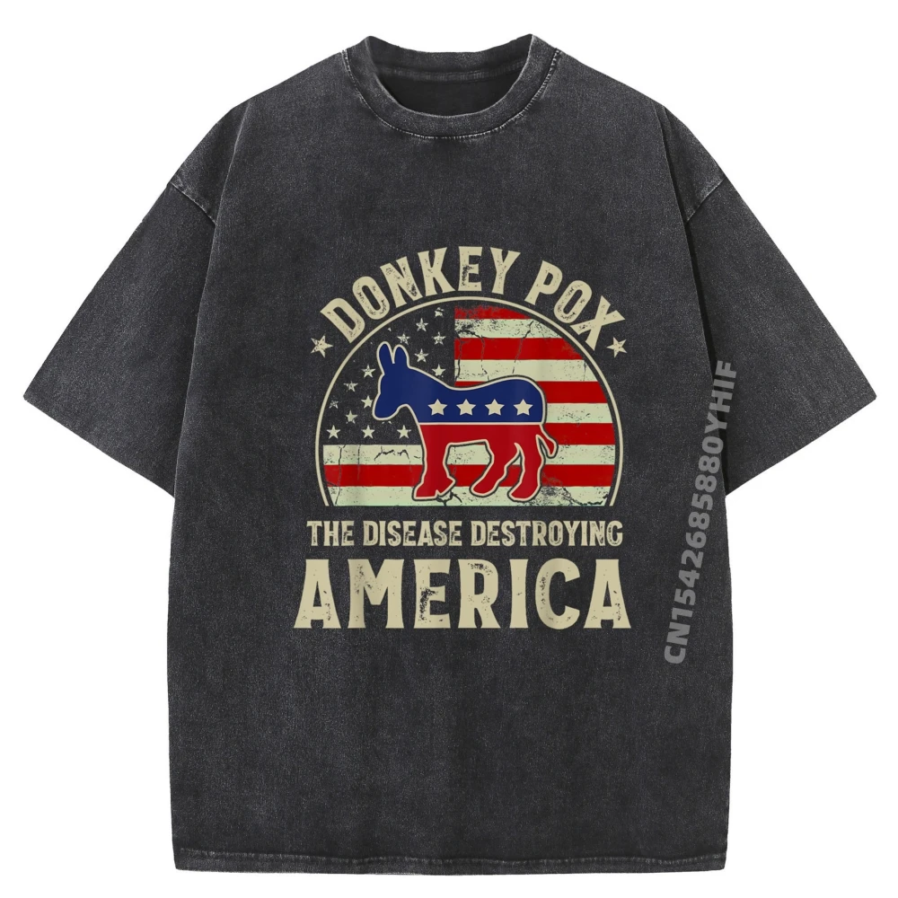 

Funny Anti Biden Donkey Pox The Disease Destroying America Mens Clothing 2025 Autumn Vintage Washed Tops