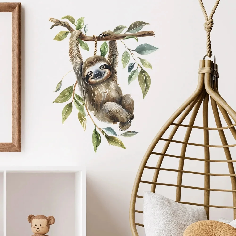 1PCS Cartoon Sloth Climbing Tree Wall Sticker PVC Material for Children's Room Kindergarten Wall Beautification AA302