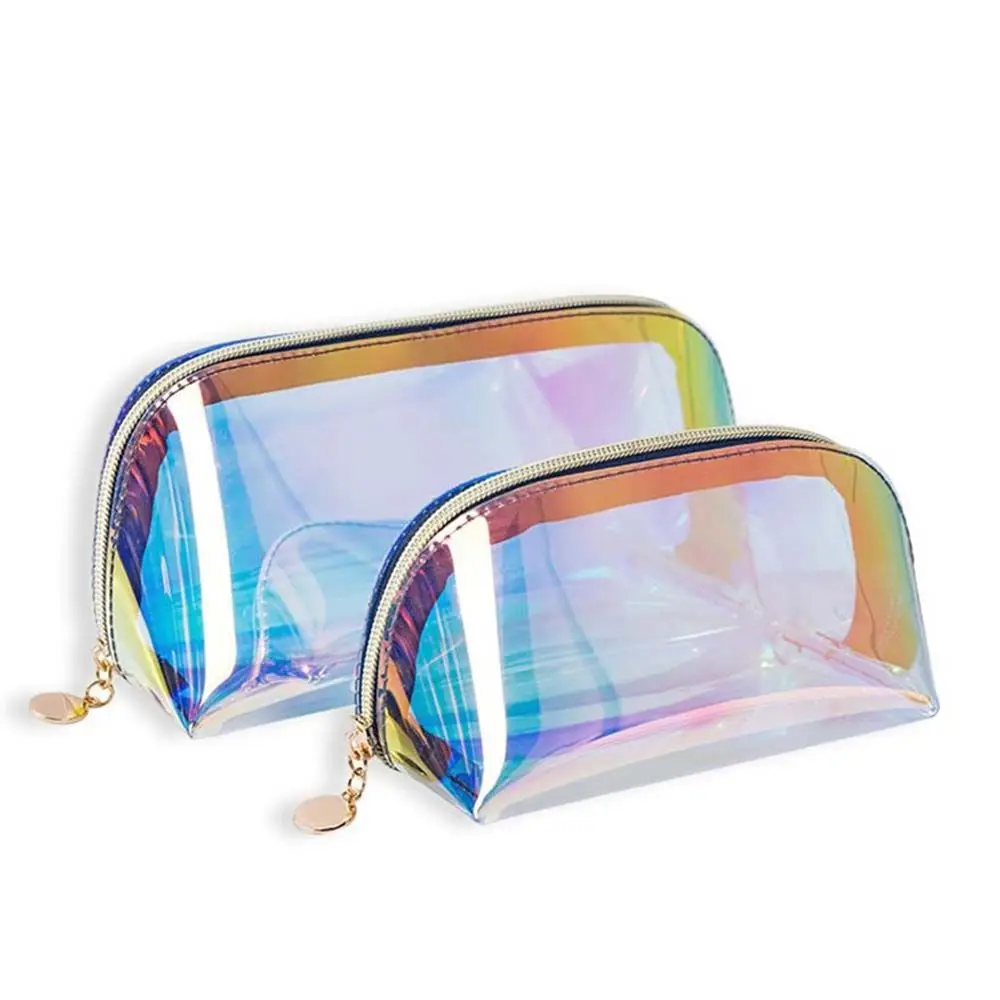 Transparent Zipper Pouch Toiletry Bag Waterproof Bath Storage Half Round Makeup Bag Travel Storage Bag Laser Cosmetic Bag