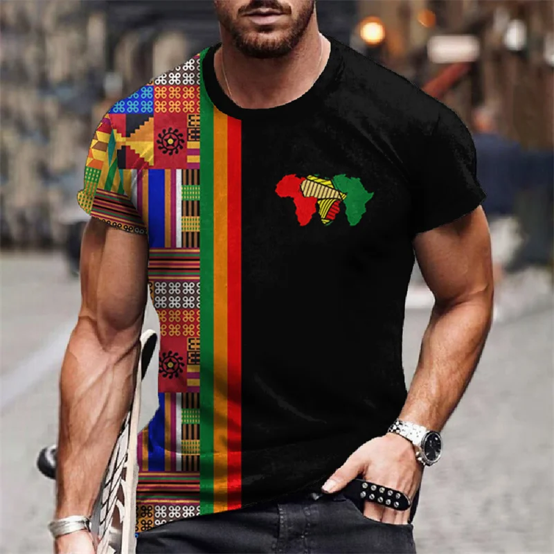 Ethnic Tribes Pattern T Shirt For Men Retro African 3D Print T-Shirts Summer Leisure Oversized Short Sleeve Tees Round Neck Tops