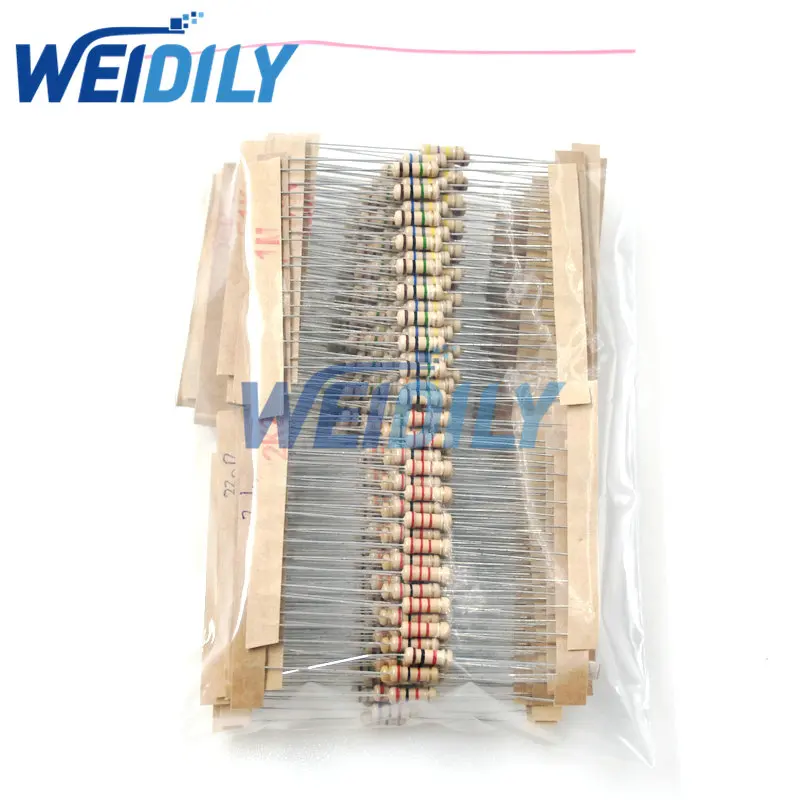 300 peças kit de resistor 0.5w 1/2w 10r - 1m ohm 5% 30 valores * 10 peças resistência de filme de carbono conjunto de resistor de anel de quatro