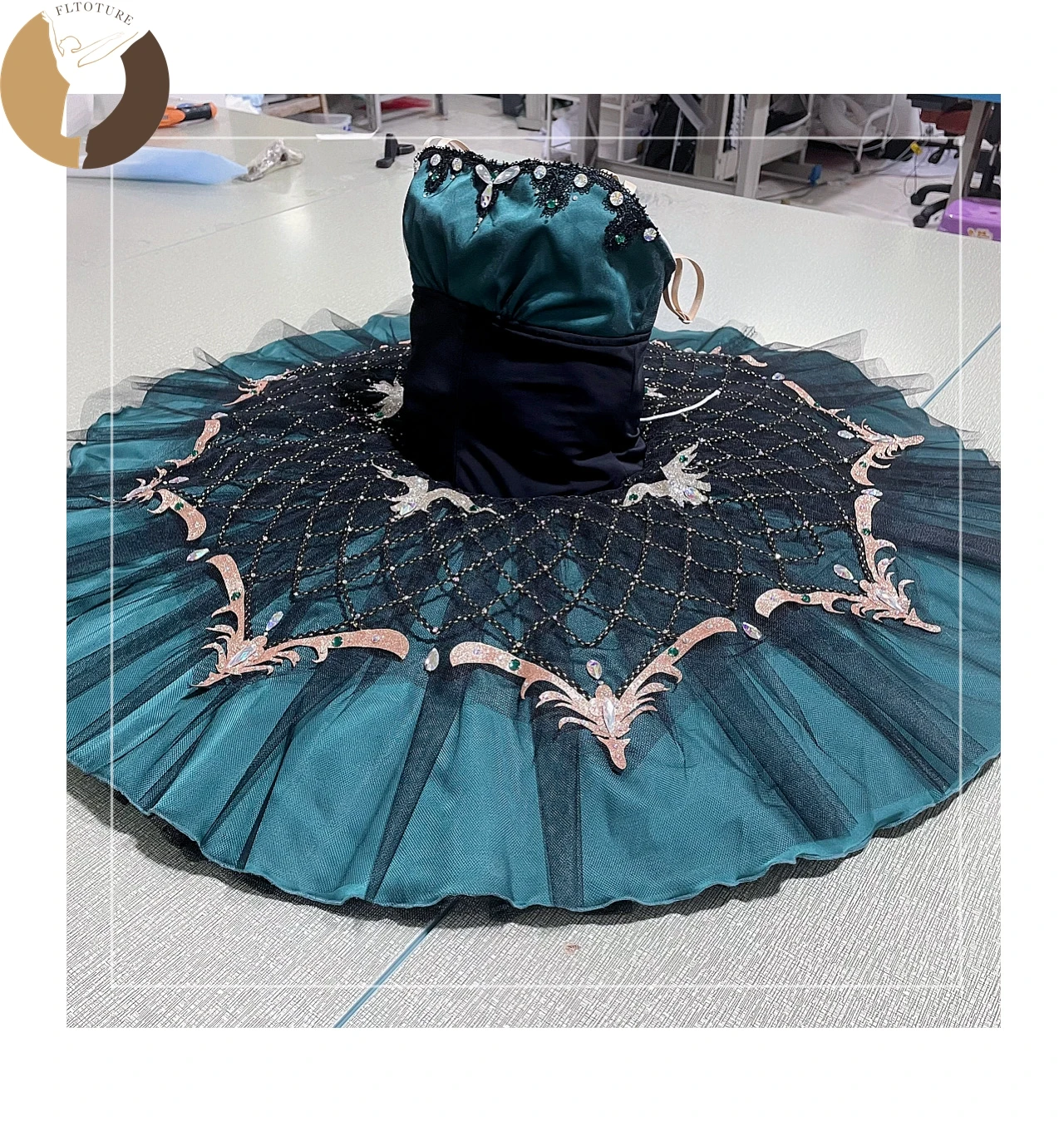 FLTOTURE Professional Dark Green Satin Body Pancake Tutu Skirt Women Kid Ballet Second Variation Of Paquita Raymonda Corsaire