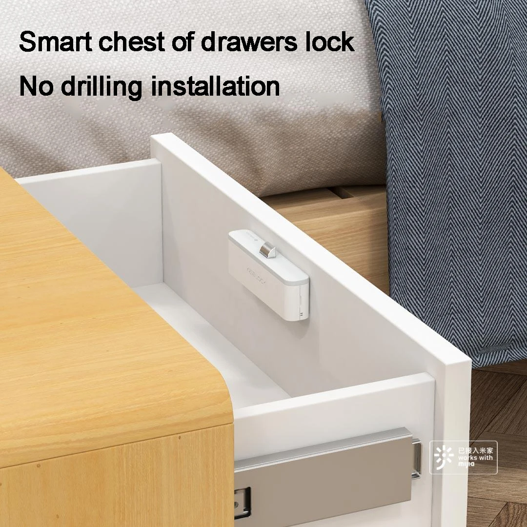 Imagem -02 - Yeelock-smart Drawer Cabinet Lock Pro Wireless Impressão Digital Nfc Desbloqueio Bluetooth Nenhuma Perfuração Necessária Funciona com Mijia App