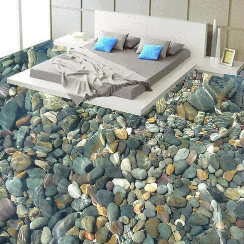 Custom Flooring Wallpaper 3D Lifelike Pebbles Living Room Bedroom Bathroom Floor Mural PVC Self-adhesive Wallpaper Wall Covering