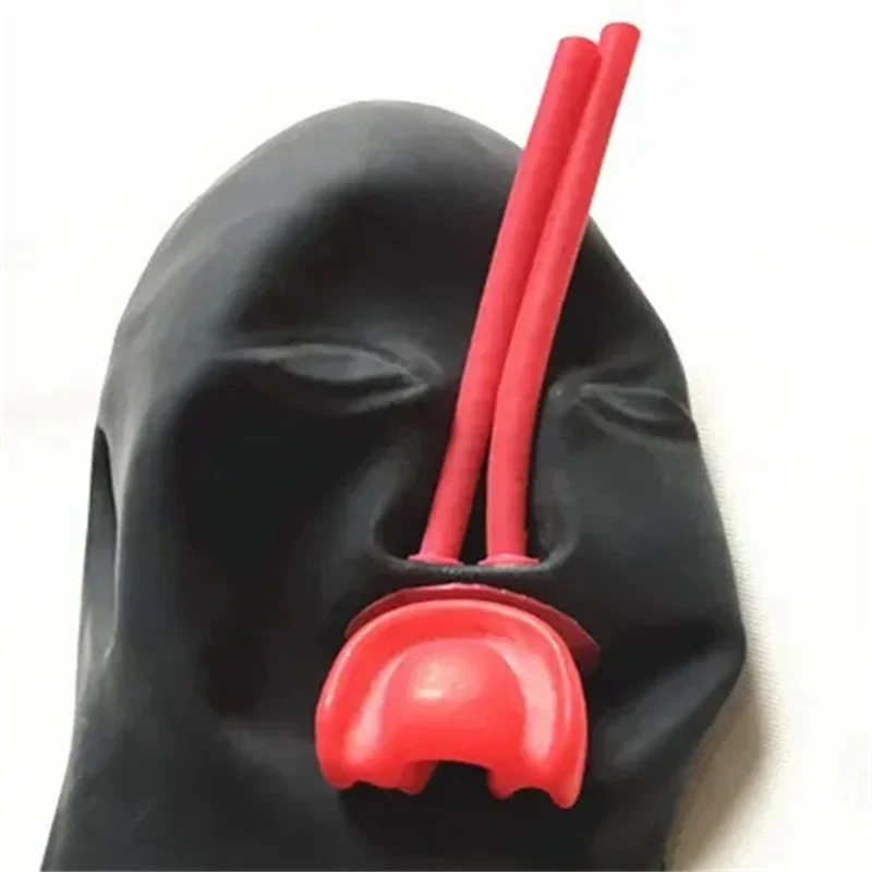 

AA 0.6mm Thickness 3D Latex Hood Rubber Mask Fetish with Mouth Gag Plug Long Nose Tube Back Zip for Women Head Around 2025 New