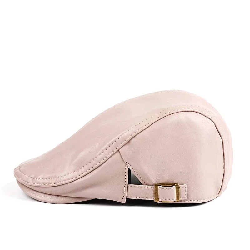 Spring Women/Men Genuine Leather Thin Beret Hats Ladies Korean Fashion Boina Pink/Red/White Caps Mujer Casual Casquette