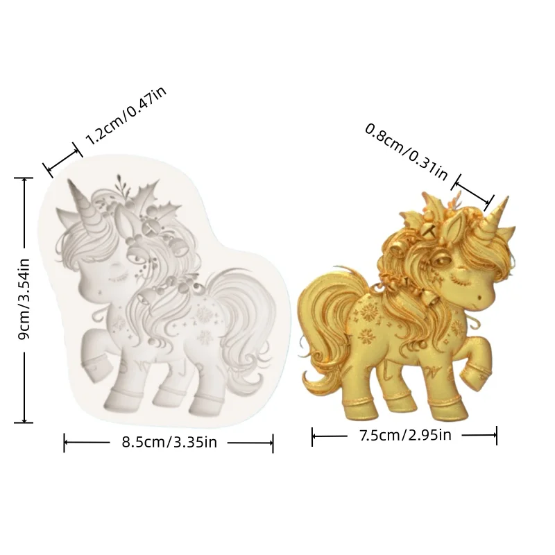 Christmas Unicorn Pony Silicone Mold, Bell and Snowflake Decoration Design, Holiday Dessert Fondant Chocolate Making Silicone Mold - view 2