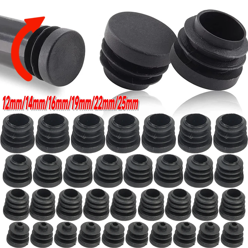 20/40/60/100pcs Black Round Plastic Blanking End Cap Tube Pipe Inserts Plug Bung Insert Stopper for Chair Leg Pipe Tapon Tubo