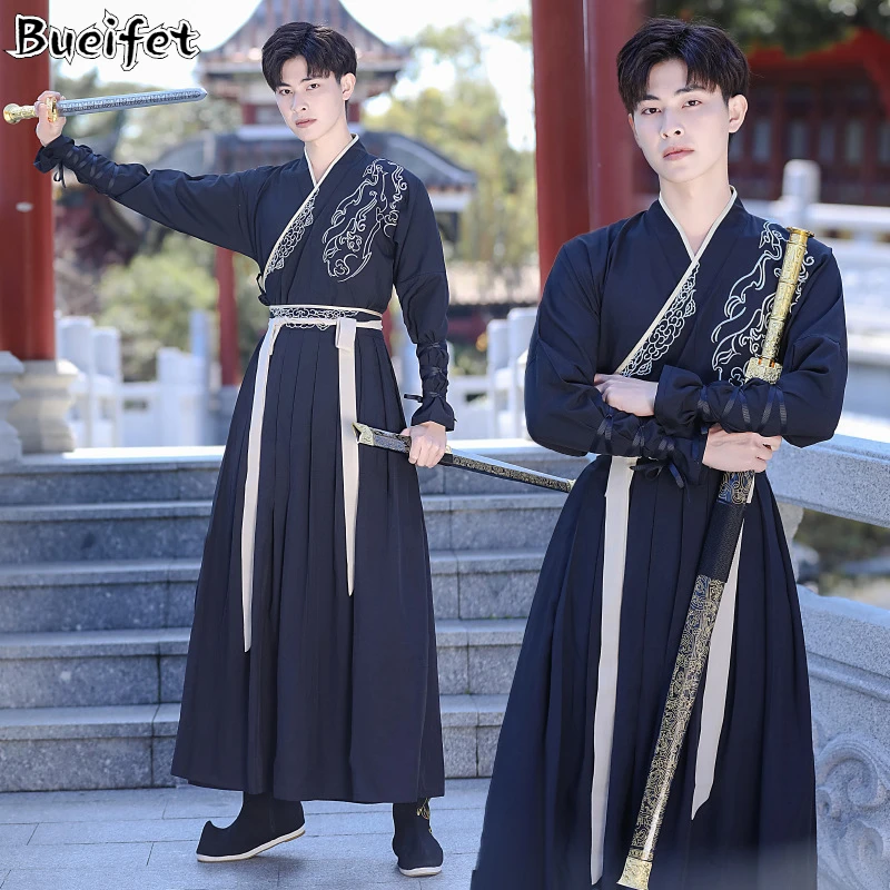 

Traditional Ancient Hanfu Men Swordsman Dance Costumes Ming Dynasty Folk Dress Japanese Samurai Cosplay Gown Robes Kimono