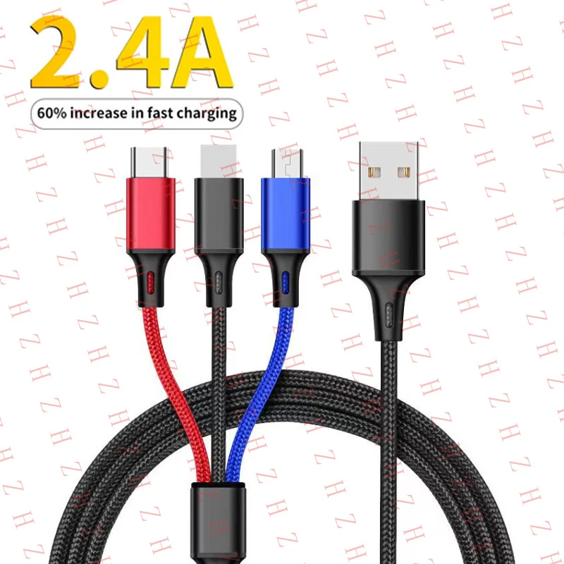 

U+ 3 in 1 Fast USB Charging Cable Universal Multi Function Cell Phone Charger Cord【Minimum order: 10 pieces】