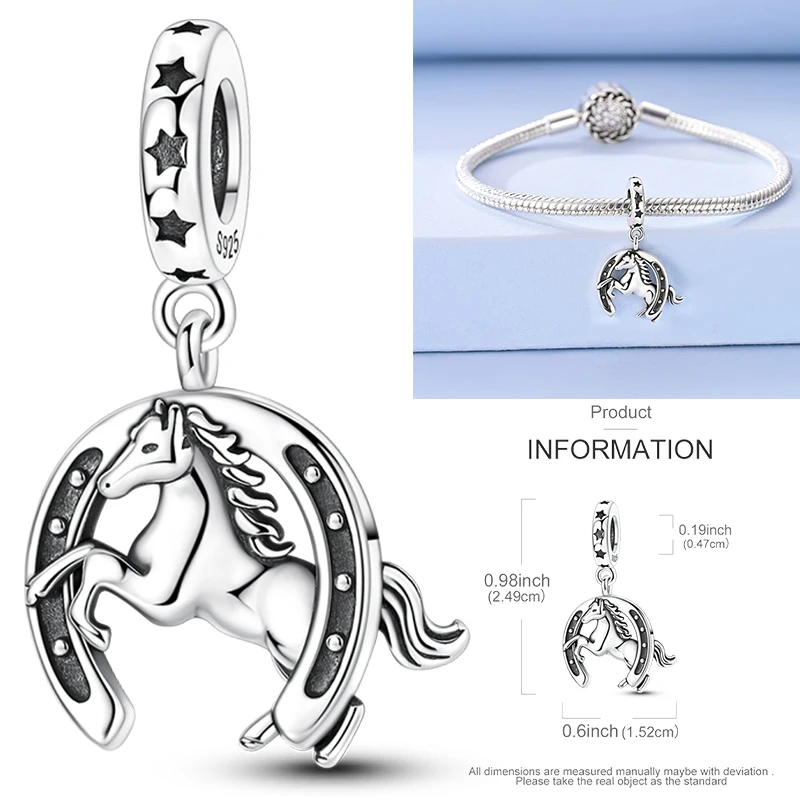 925 Sterling Silber Glücks-Hufeisen-Anhänger mit CZ Zirkon, passend für Armbänder, Taschen, Schlüsselanhänger, DIY-Schmuck, origineller Modeschmuck für Frauen – Detail 14
