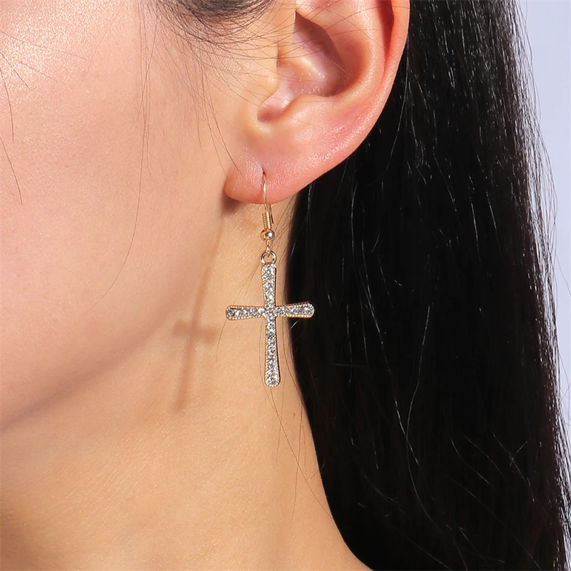 Mode Kristall Kreuz Tropfen Ohrringe für Frauen Gothic Kreuz Baumeln Haken Ohrringe Mädchen Party Festival Schmuck Geschenke – Detail 12