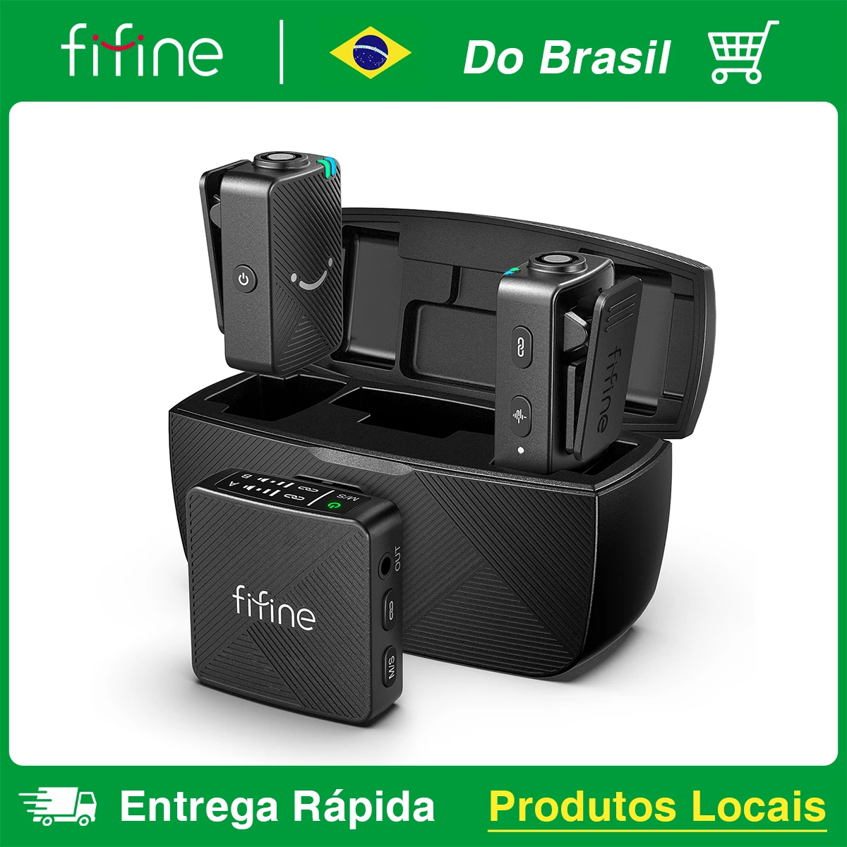 Microfone de lapela sem fio FIFINE M9, sistema de microfone de lapela sem fio de 2 pacotes para gravação Vlog, adequado para iPhone/Android/câmera/laptop