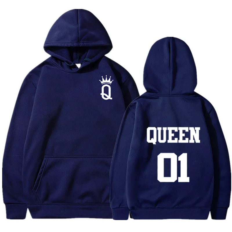 Lover Hoodie King 01 Queen 01 Letter Front rear Printing Hoodies Couple Harajuku Sweatshirt Fleece Pullover Long Sleeve Clothing