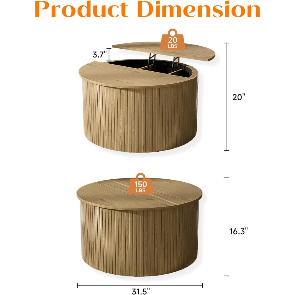 Круглый дубовый журнальный столик с подъемной столешницей и местом для хранения вещей для гостиной, небольшой круглый дизайн