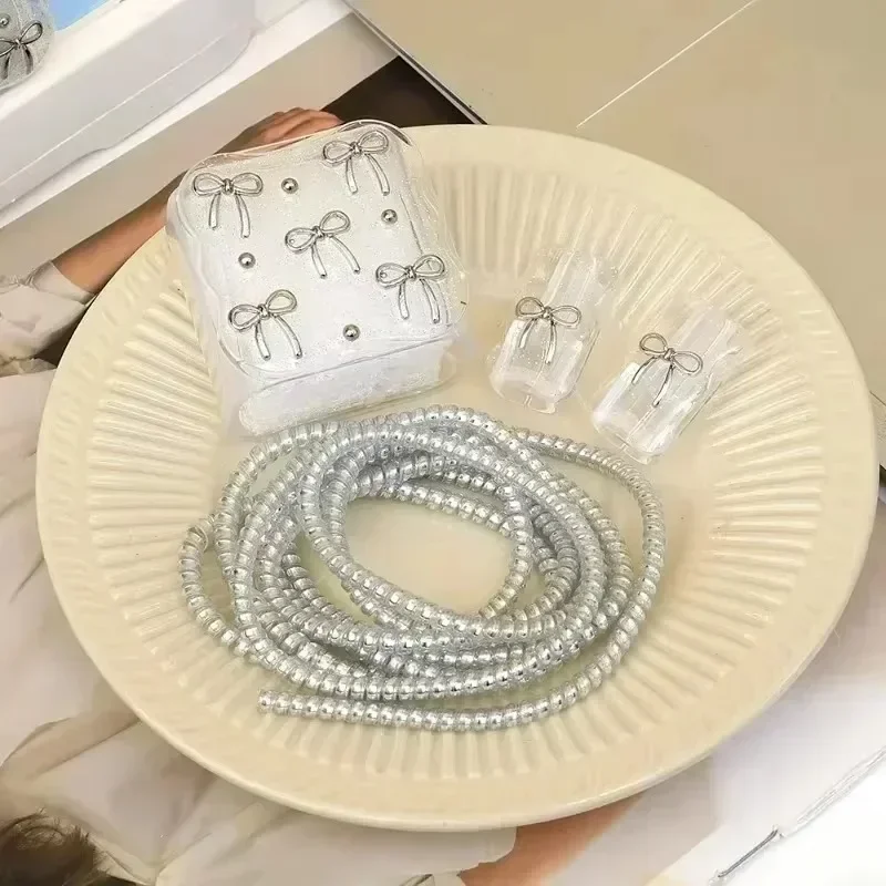 For Apple Iphone 18W/20W Adapter Charger Case Data Cable Protector Charging Head Shell Cute Shining Bowknot Cable Sleeve Set