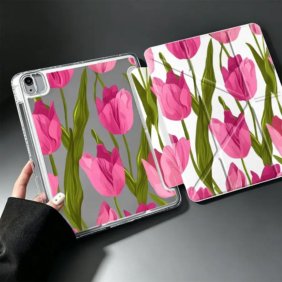 Tablet Case For iPad 12th 11th 10th Gen Mini 7 6 5 Air 8 M2 M3 3 Pro 13 2025 2026 9th With Pen Slot Cover Flower Simplicity