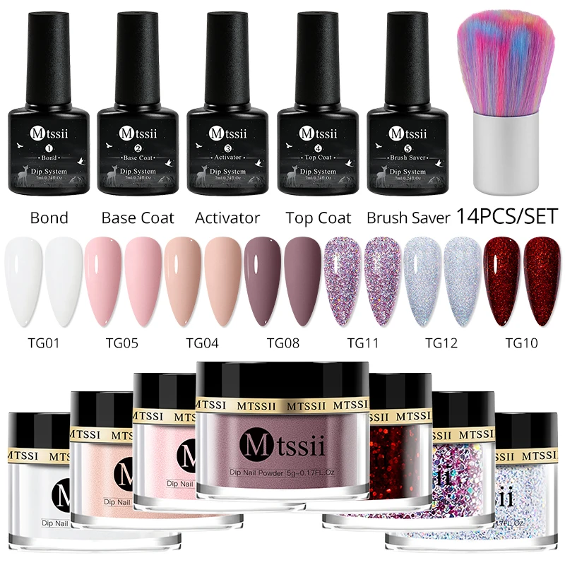 5/10g Pink Nude Red Dipping Nail Powder Set Glitter Nail Dipping System Nail Kit Dust Manicure Nail Art Natural Dry Without Lamp