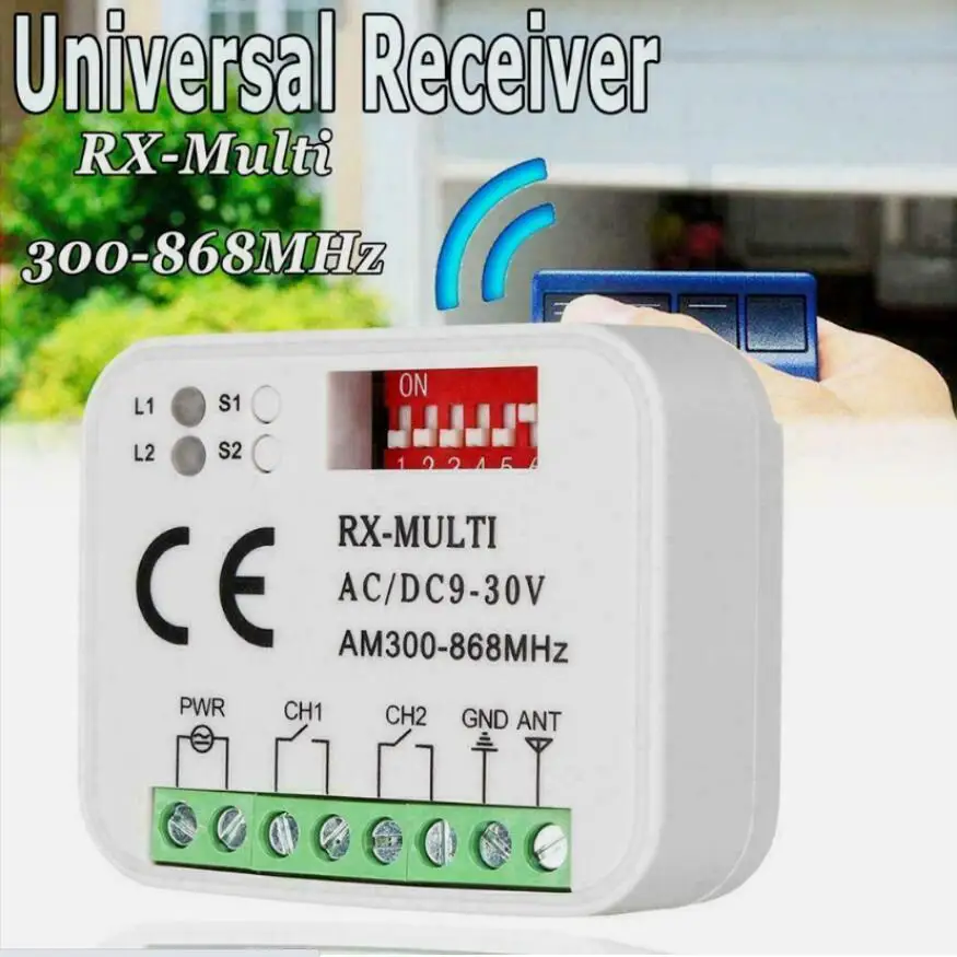 RX multi 433 a 900 mhz 300-868MHz AC DC 9-30V Universal Remote Control Garage Door Receiver 2 Channels Gate 868mhz Barrier Fob