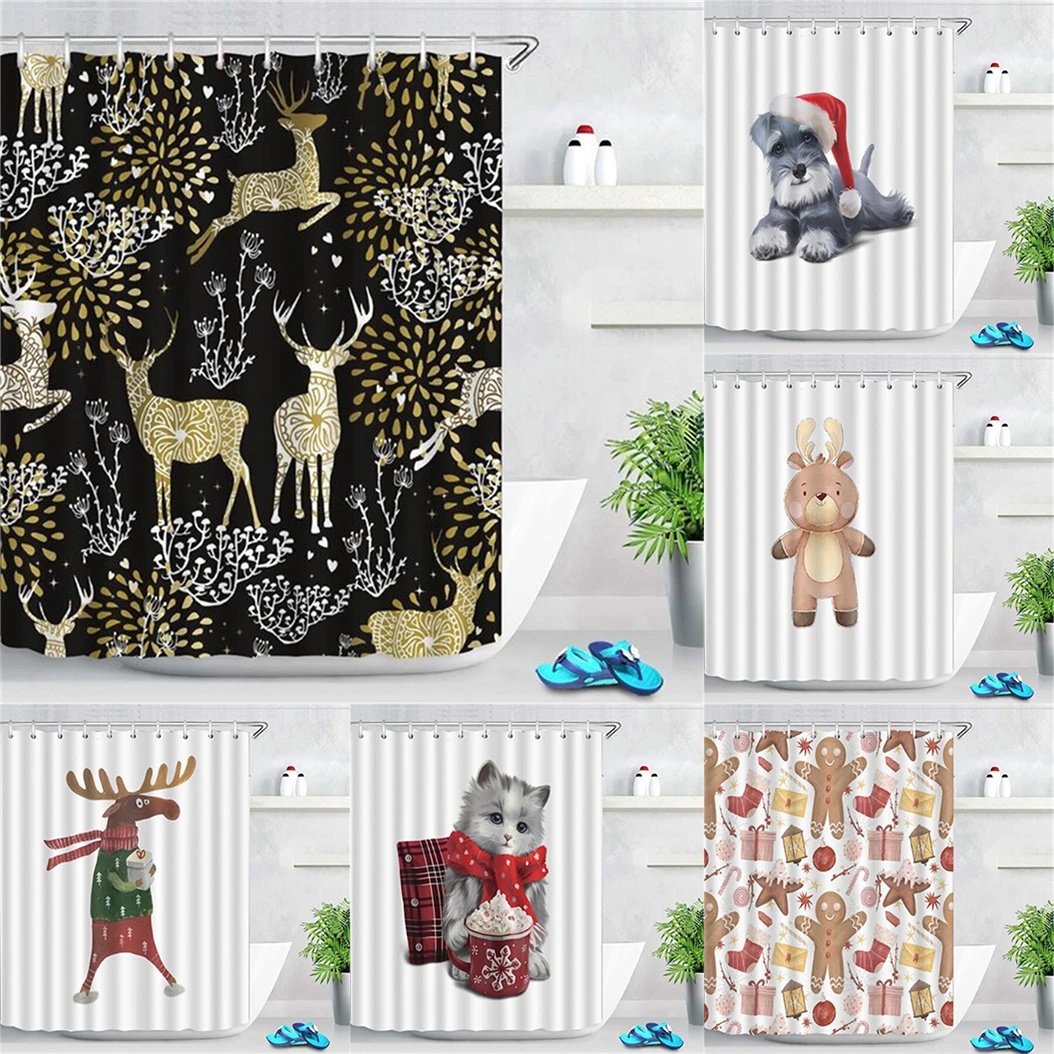 Cartoon Christmas Style Shower Curtains Curtain For The Bathroom Curtain Cloth Animal Pattern Bath And Bathroom Curtains 180X180