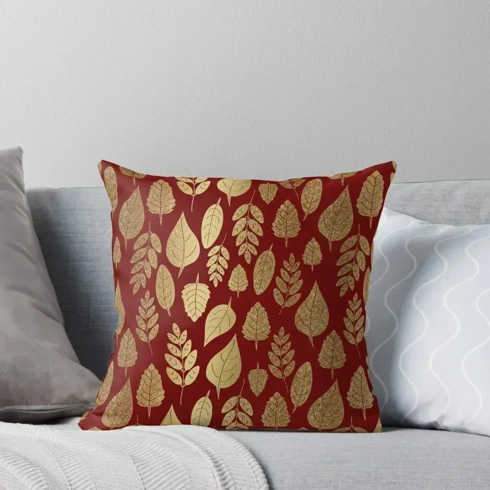 Gold and Red Leaf Pattern Throw Pillow Luxury Pillow Case christmas ornaments 2025 Pillow Decor