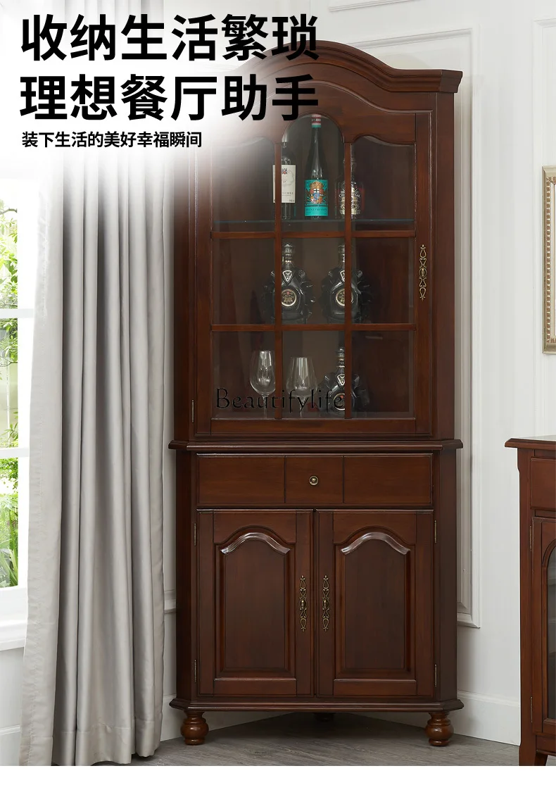

yj19 All Solid Wood American Wine Cabinet European Style Storage Triangle Cabinet Living Room Corner Storage Against The Wall