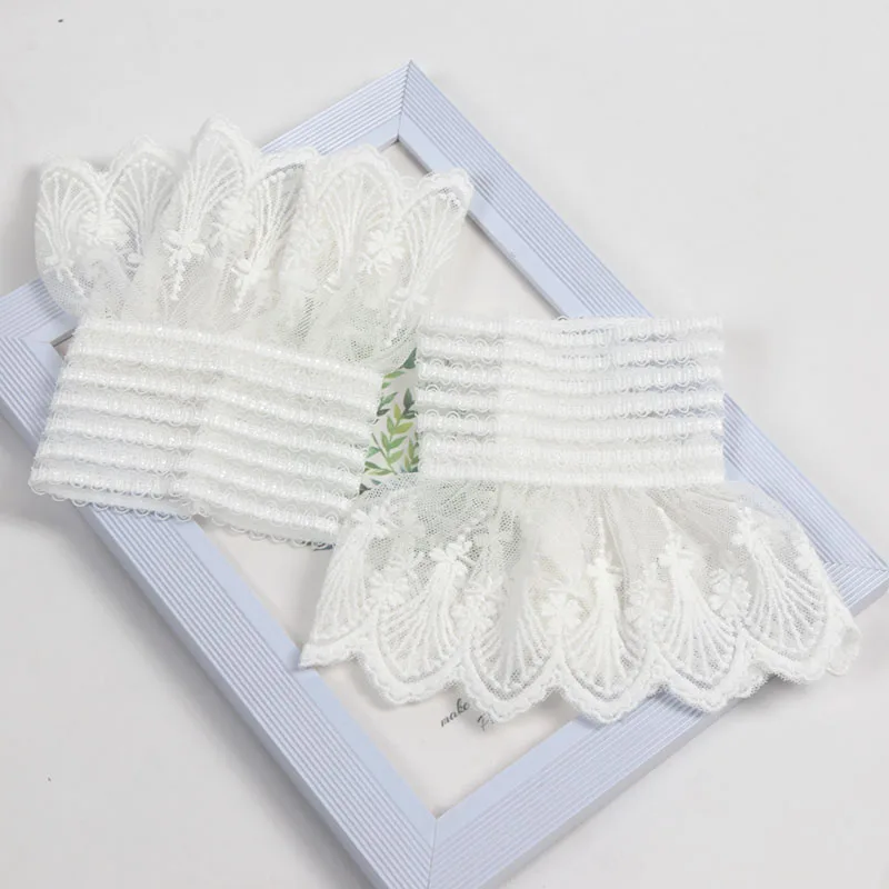 1Pair Detachable Cuffs Lace Flower Mesh Fake Flared Sleeves Ruched False Cuffs Sweet Decoration Sweater Blouse Wrist Warmers