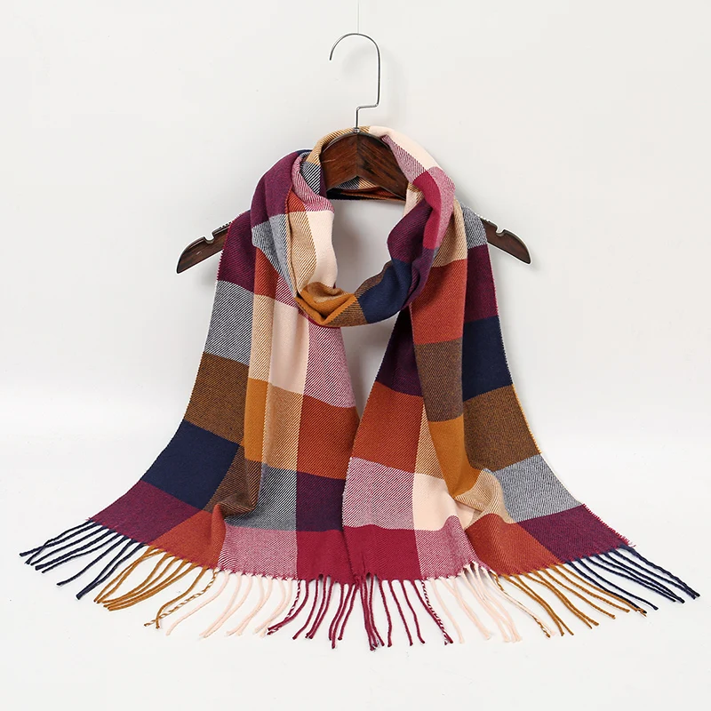 Winter Plaid Fake Cashmere Scarf For Woman Men  Keep Warm Tassel Shawl Fashion Outdoor Windproof Pashmina Famale Wholesale