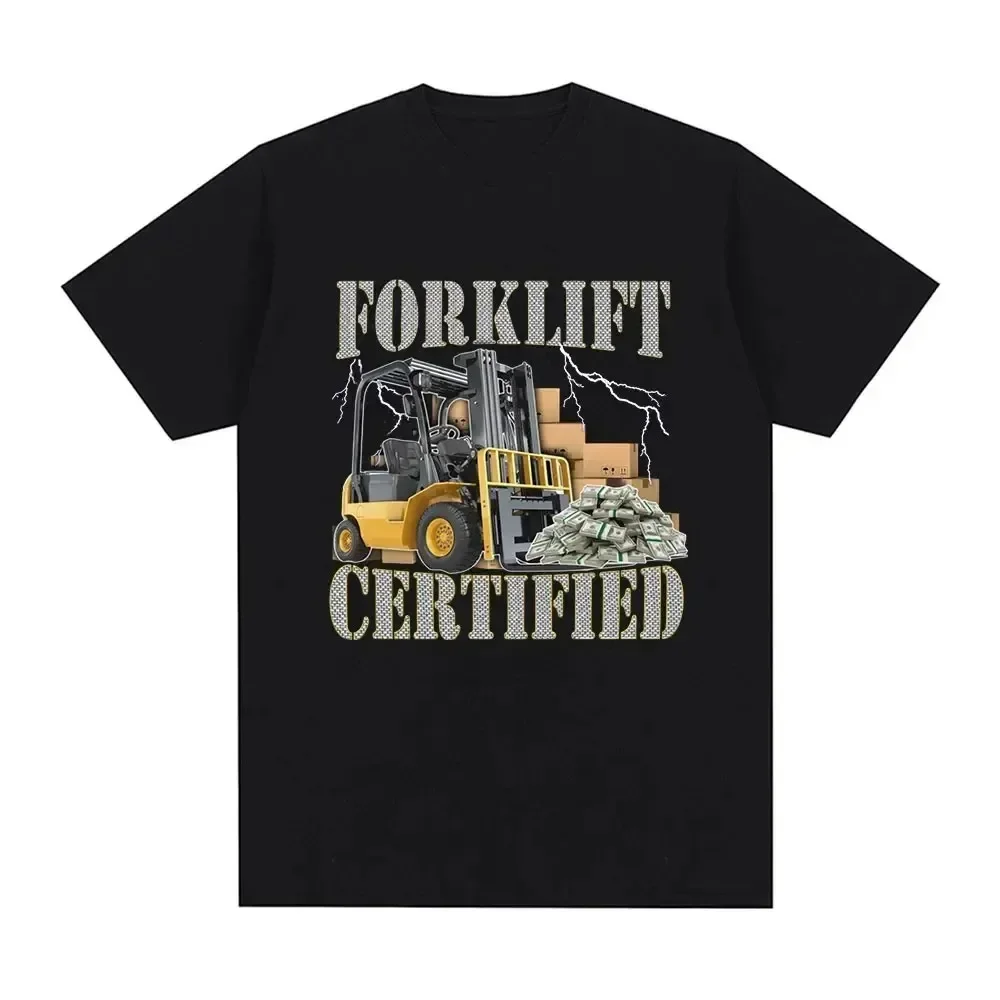 Funny Forklift Certified Operator Print T-Shirt Men Vintage Fashion Short Sleeve T-Shirts Pure Cotton Comfort Oversized T Shirts