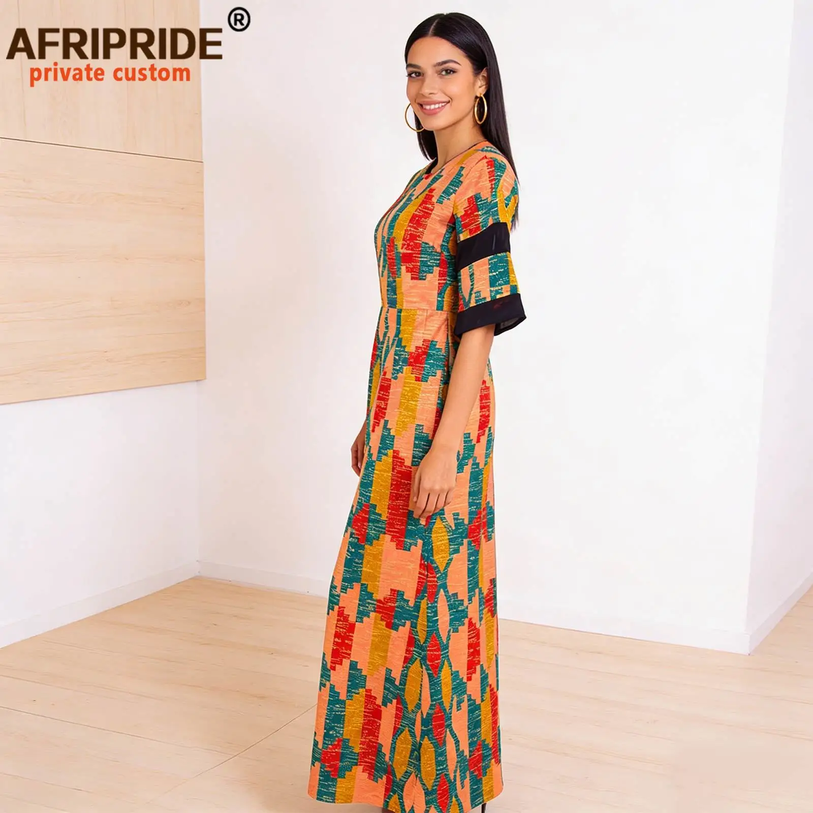 AFRIPRIDE-Robe de soirée pour femmes, imprimé africain, manches mi-longues, Dashiki, A1925049