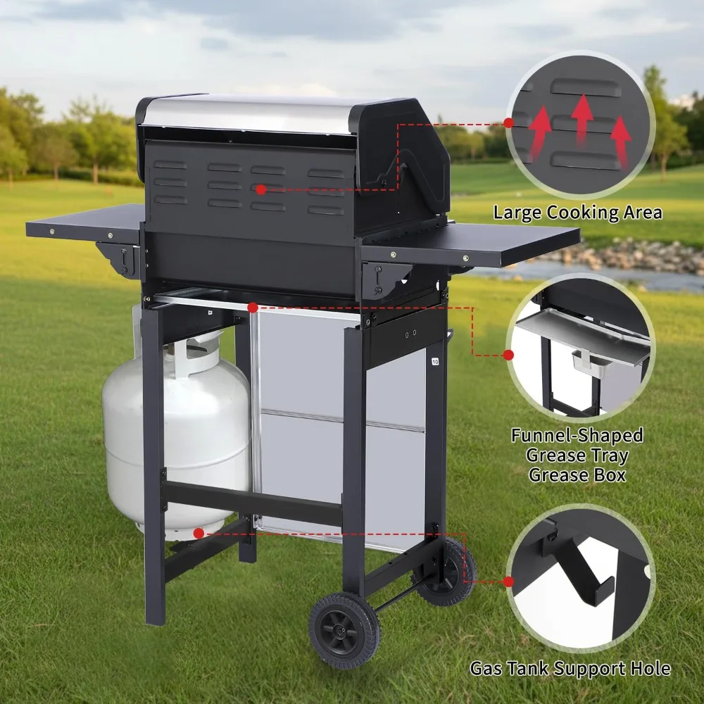 

3-Burner Propane Gas Grill with 30,000 BTU Output - Double-layer Stainless Steel Grill Lid, Enamel Cooking Grids, Customized