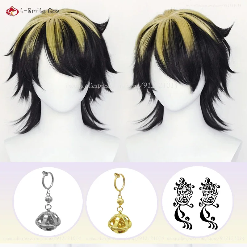 

Anime Hanemiya Kazutora Cosplay Wig Black Golden Mixed Wigs For Men Heat Resistant Synthetic Hair With Cosplay Stickers Prop