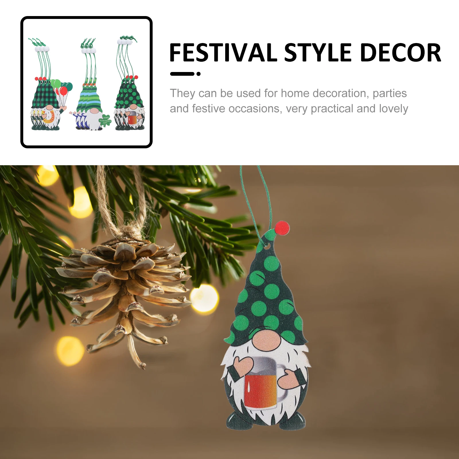 

9pcs Exquisite St. Patrick'S Hanging Decorations Wooden Festival Party Props Green Hat Pendant Tree Decor For Home Office